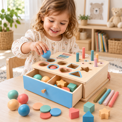 Wooden Montessori Learning Board 4-in-1 Activity Toy for Kids
