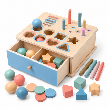 Wooden Montessori Learning Board 4-in-1 Activity Toy for Kids
