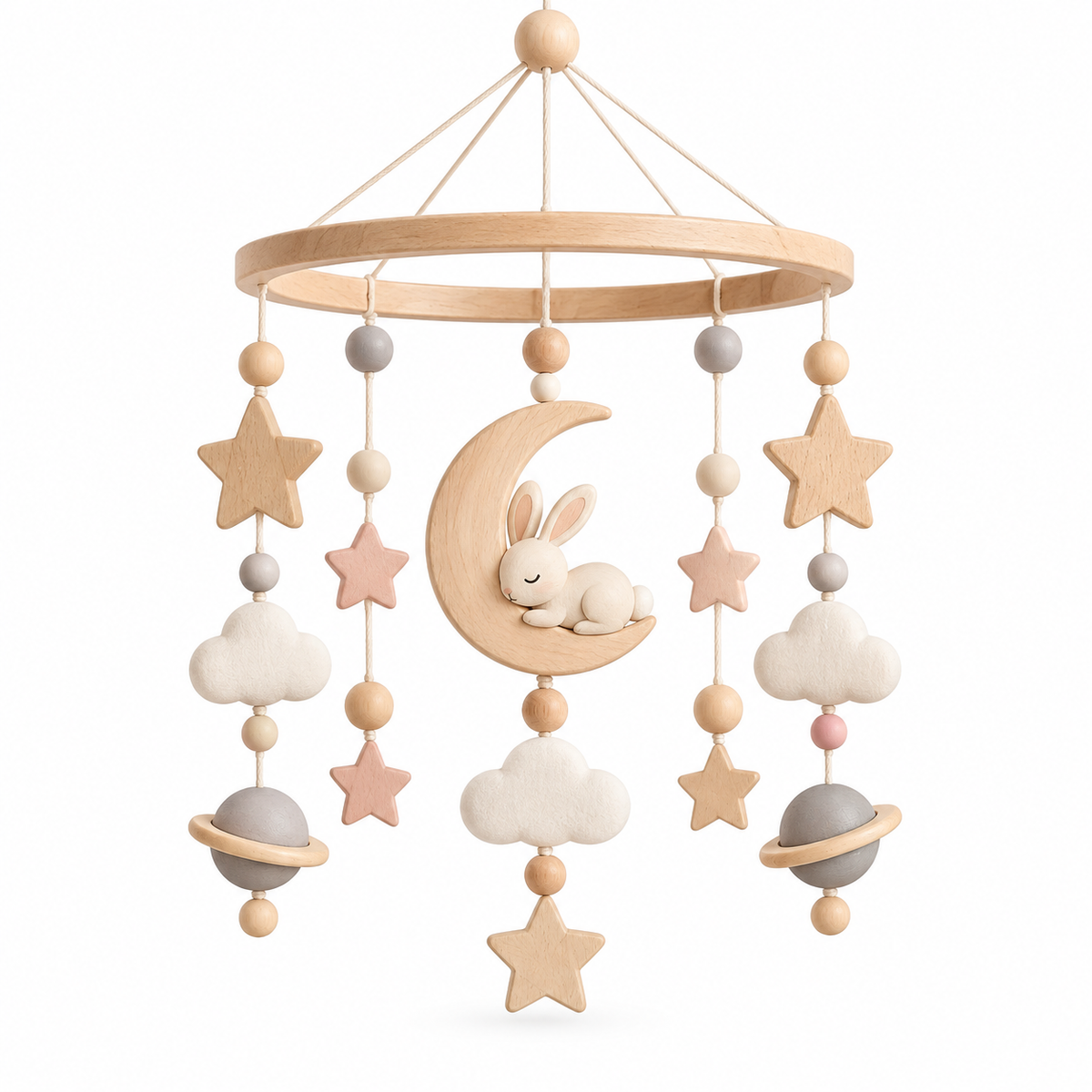Wooden Baby Crib Mobile Toy – Montessori-Inspired Nursery Hanging Toy