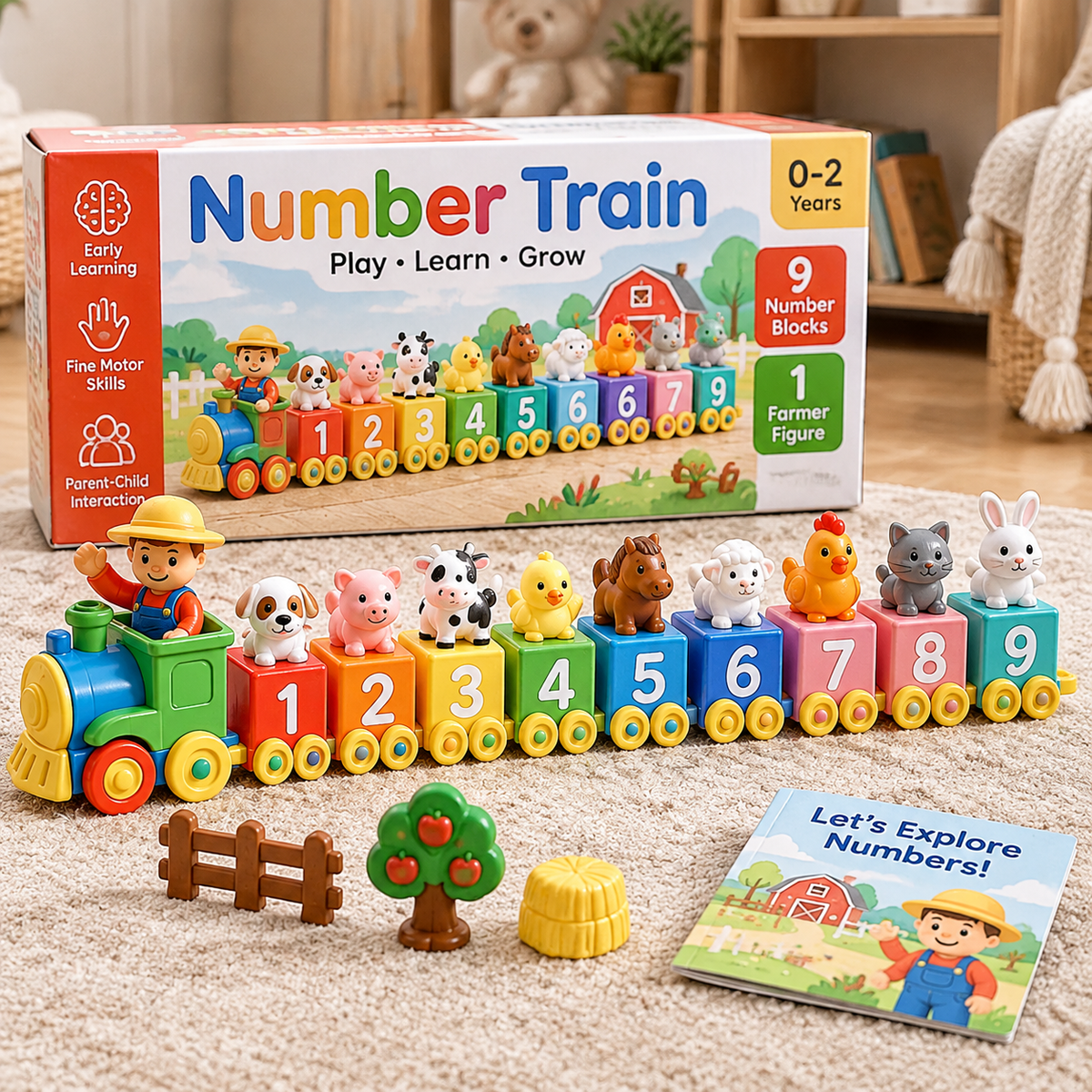 Number Train Toy Set with Farmer Character for Babies and Toddlers