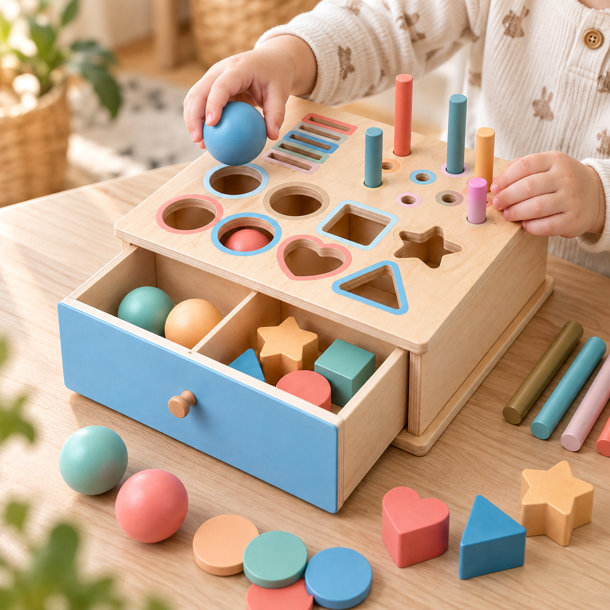 Wooden Montessori Learning Board 4-in-1 Activity Toy for Kids
