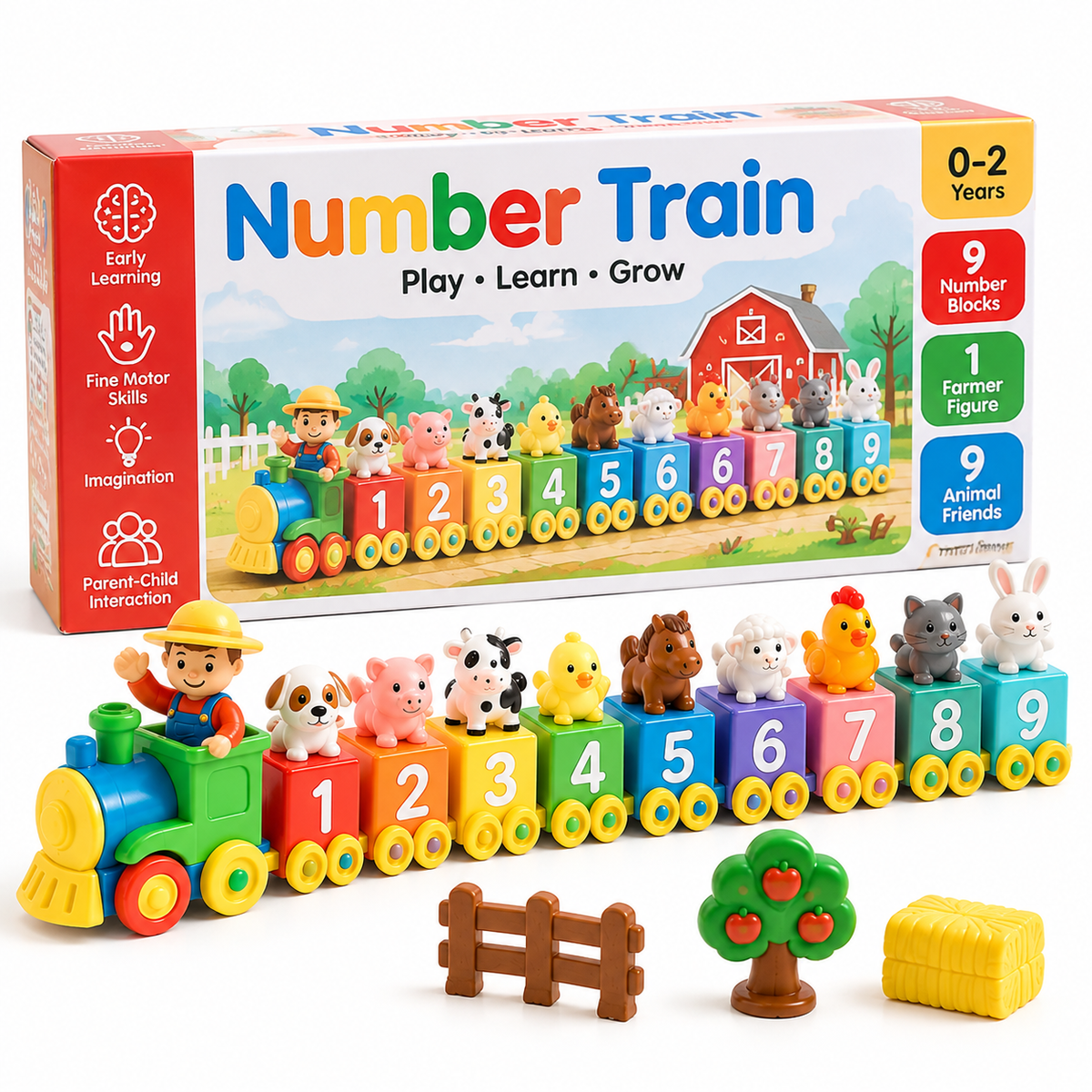 Number Train Toy Set with Farmer Character for Babies and Toddlers