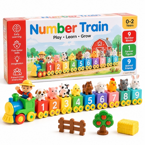 Number Train Toy Set with Farmer Character for Babies and Toddlers